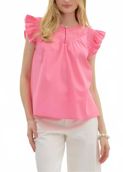 Entro Luna Flutter Sleeve Top In Pink In Multi
