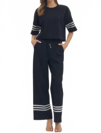 Entro Luna Short Sleeve Knit Top And Wide Leg Pants Set In Black In Blue