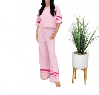 Entro Luna Short Sleeve Knit Top And Wide Leg Pants Set In Pink