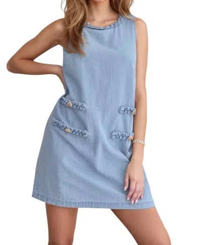 Entro Lune Braided Detailed Sleeveless Sheath Dress In Light Denim In Blue