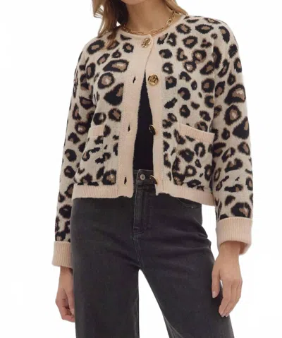 Entro Luxe Knit Cardigan In Leopard In White