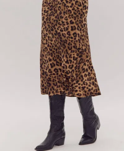 Entro Lydia Leopard Midi Slip Skirt In Black / Brown