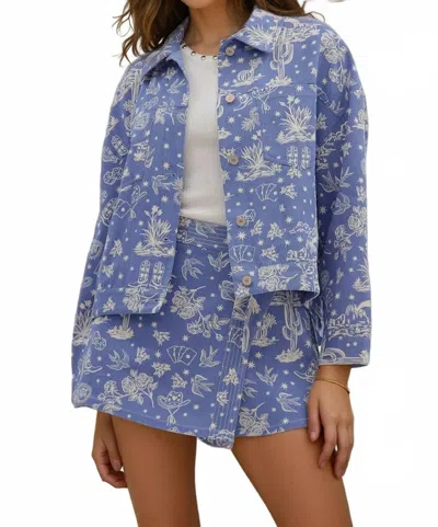 Entro Lyla Western Denim Oversize Jacket In Periwinkle In Blue