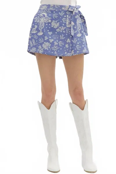 Entro Lyla Western Motif Denim Wrap Skort In Dusty Blue