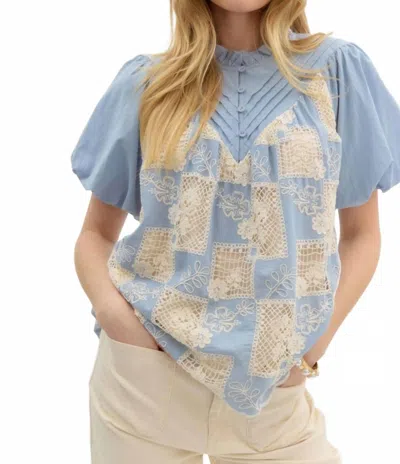 Entro Madeline Crochet Yoke Blouse In Blue