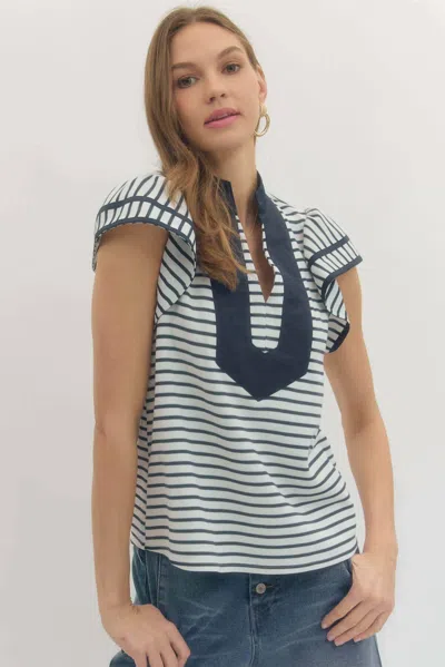 Entro Madison Blouse In White Navy Stripe In Multi
