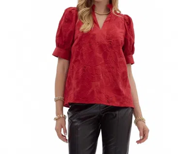 Entro Maeva Floral Embroidered Top In Red