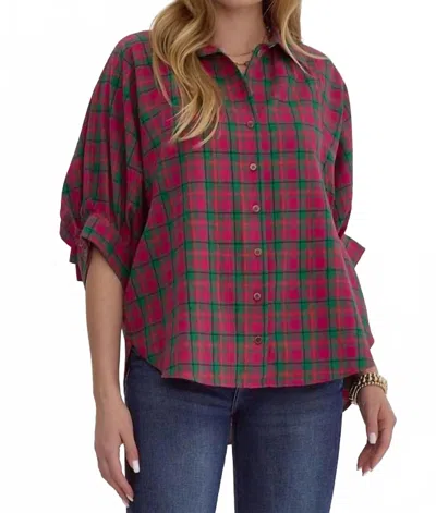 Entro Making Memories Plaid Blouse In Pink In Multi