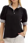 Entro Mary Short Sleeve Top In Black In Black