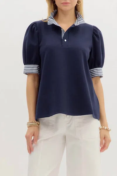 Entro Mary Short Sleeve Top In Navy In Blue