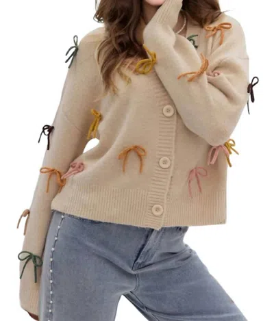 Entro Maureen Ribbons Cardigan In Taupe In Grey