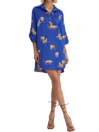 Entro Mayra Cheetah Print Tunic Mini Dress In Royal In Blue