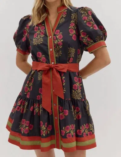Entro Meadow Floral Mini Dress In Black