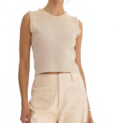 Entro Meghan Pearl Embellished Sleeveless Top In Ecru In White