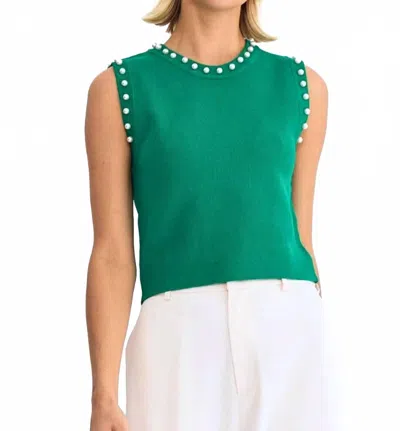 Entro Meghan Pearl Embellished Sleeveless Top In Emerald In Gold