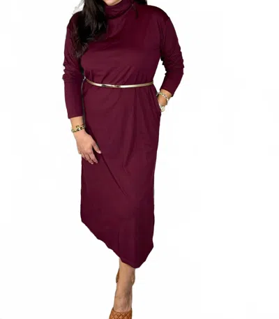 Entro Merlot Long Sleeve Midi Dress In Burgundy In Red