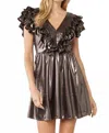 Entro Metallic Ruffle Petite Mini Dress In Bronze In Brown