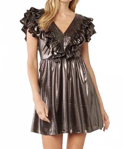 Entro Metallic Ruffle Petite Mini Dress In Bronze In Brown