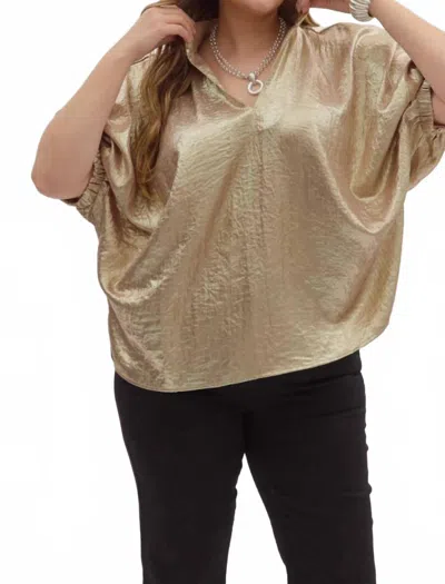 Entro Metallic V-neck Blouse In Gold