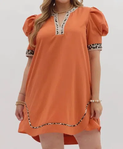 Entro Mini Puff Sleeve Dress - Plus In Orange