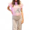 Entro Miss Leopard Short Sleeve Sweater Top In Light Pink In Pink