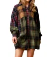 Entro Mixed Checkered Dress In Olive Multi In Green