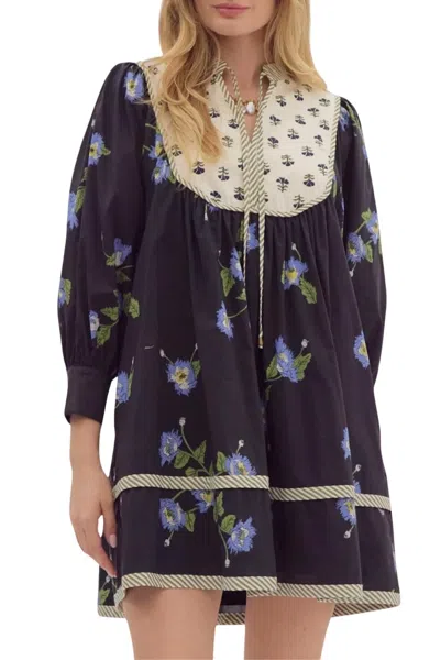 Entro Mixed Floral Print Dress In Black