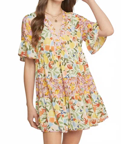 Entro Mixed Floral Ruffle Dress In Multi