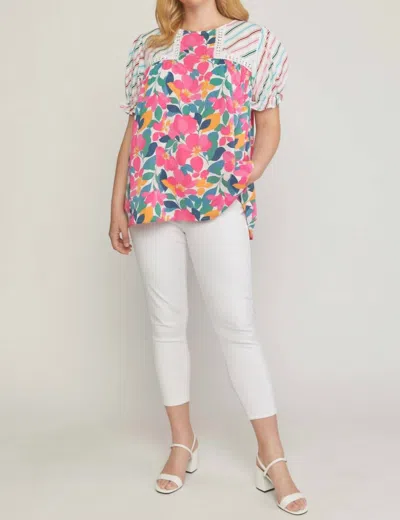 Entro Mixed Print & Lace Blouse In Ivory
