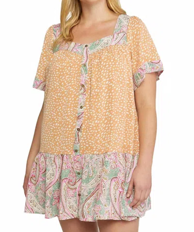 Entro Mixed Print Square Neck Dress - Plus In Multi In Orange