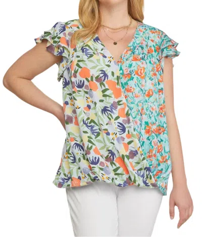 Entro Mixed Print Surplice Top In Multicolor