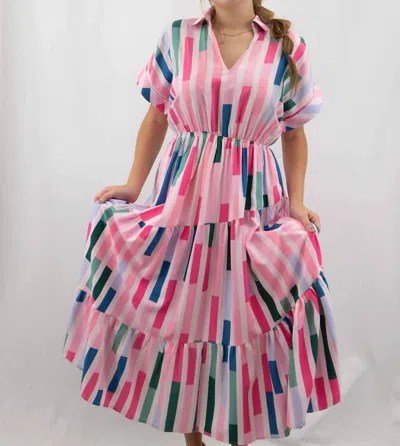 Entro Mixed Stripes Midi Dress In Multi-color