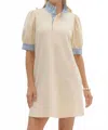 Entro Mock Neck Contrast Striped Mini Dress In Cream In Neutral