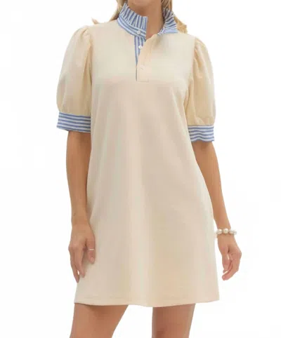 ENTRO MOCK NECK CONTRAST STRIPED MINI DRESS IN CREAM