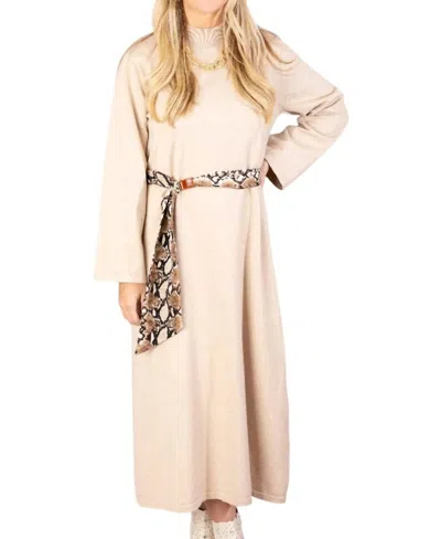 Entro Mock Neck Long Sleeve Midi Dress In Sand In Neutral