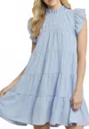 Entro Mock Neck Ruffle Dress In Baby Blue In Blue
