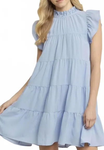 Entro Mock Neck Ruffle Dress In Baby Blue