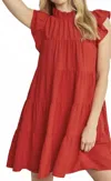Entro Mock Neck Ruffle Dress In Red In Red