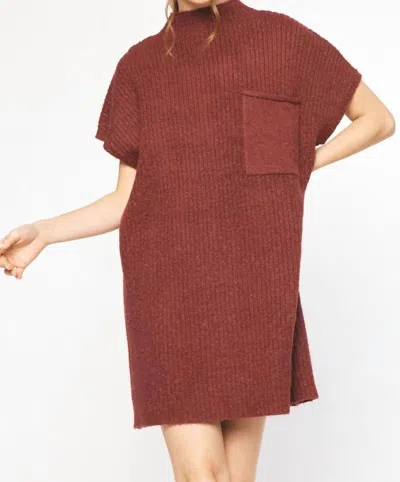 Entro Mock Neck Sweater Knit Dress In Cranberry In Brown