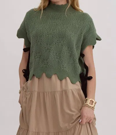 Entro Mock Neck Top Tie At Sides In Olive