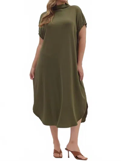 Entro Mockneck Midi Dress In Olive In Green