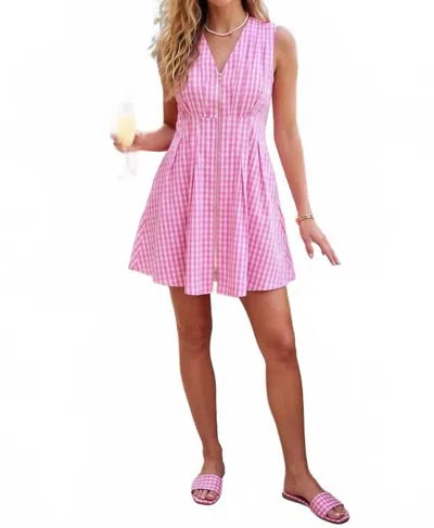Entro Monica Gingham Mini Dress In Pink