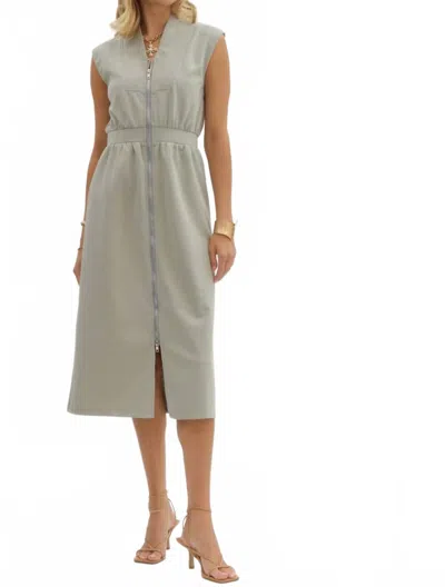 Entro Monica Zip Up Midi Dress In Sage In Gray