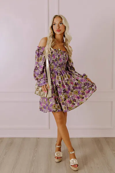 Entro More To Say Smocked Dress In Purple In Multi