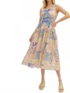 Entro Multi-pattern Bow Detail Midi Dress In Neutral