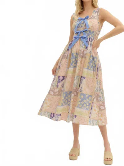 Entro Multi-pattern Bow Detail Midi Dress In Neutral