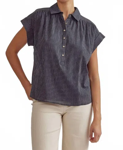 Entro Multi Stripe Short Sleeve Blouse In Navy