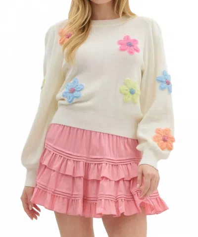 Entro Multicolor Floral Appliqué Sweater In Whitr