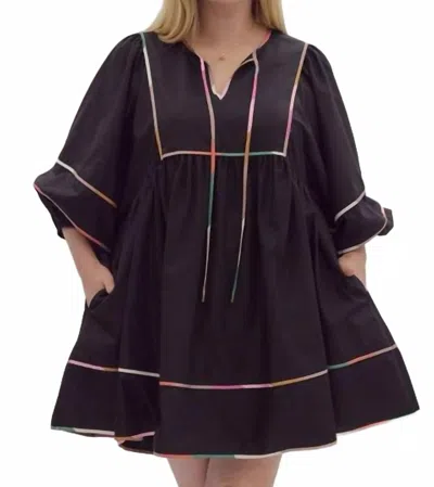 Entro Multi-color Trim Mini Dress In Black In Gray