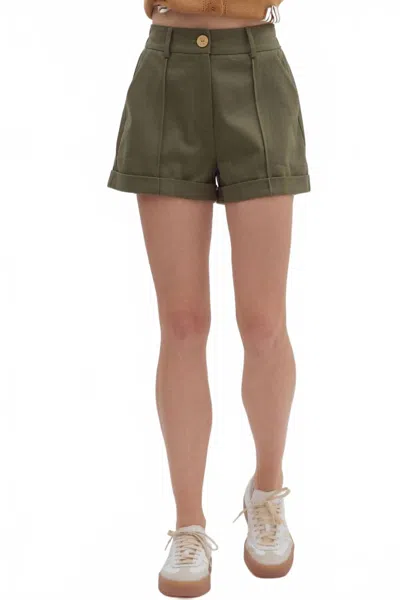 Entro Nellie High-waist Rolled Cuff Shorts In Green